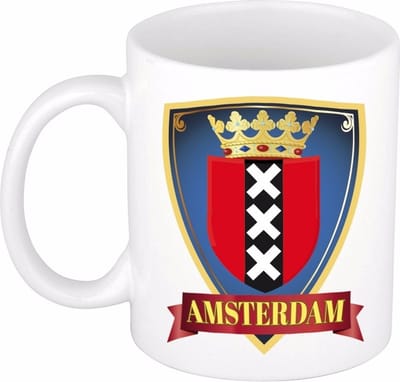 Koffiemok - Amsterdam wapenschild - 300 ml - keramiek - souvenir mok - stad - beker - cadeau