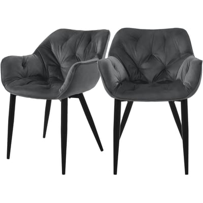 Eetkamerstoel set van 2 met rugleuning en armleuningen antraciet Keukenstoel met microvezel fluwelen hoes ML design