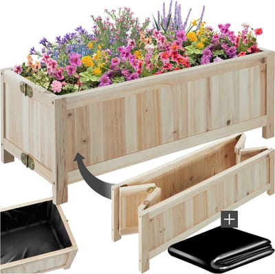 tectake® Verhoogde Plantenbak Blomster - Bloembakken voor buiten Rechthoekig - Inclusief folie - Opvouwbare Houten Bloembak - Stabiel en Weerbestendig - 70 x 30 x 25 cm - Tuinbed voor Kruiden, Groenten en Bleomen - Antraciet