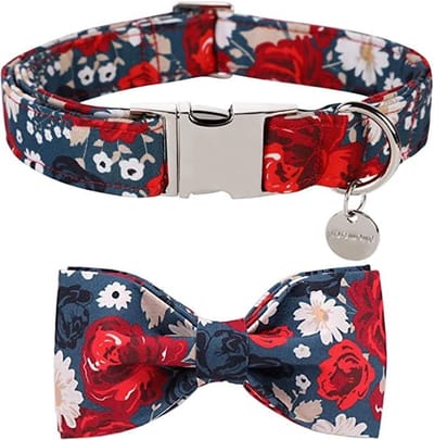 Stunq® Rode roos lente hondenhalsband, huisdierhalsband hondenvlinderdas cadeau voor meisjes of jongens honden, comfortabele verstelbare hondenhalsband voor kleine middelgrote honden, voor de huwelijkssurfen