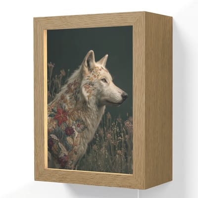 Wandlamp 15x20 cm - Oplaadbaar - Wolf - Bloemen - Natuur - Wandlampen binnen woonkamer - Slaapkamer lamp met kabel - Decoratieve nachtlamp - Vloerlamp snoer