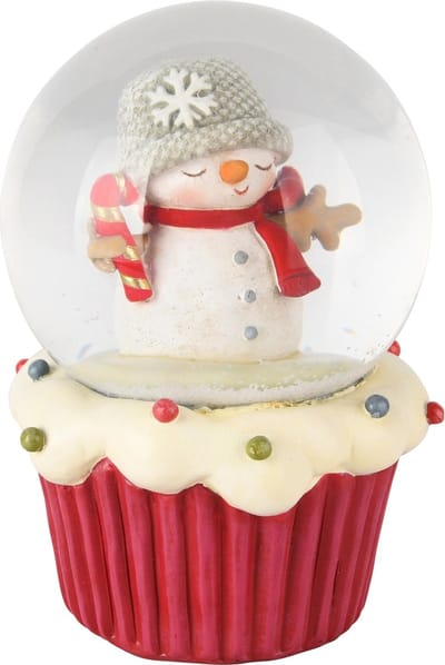 Dekoratief | Waterbol cupcake m/sneeuwman, rood, resina/glas, 10x10x15cm | A245637