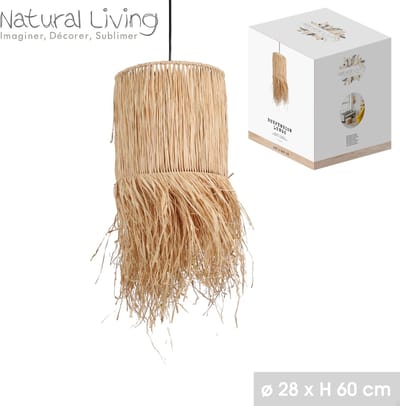 "NATURAL LIVING" HANGLAMP IN RAFFIA MET LANGE FRANJES Ø28CM X H60CM