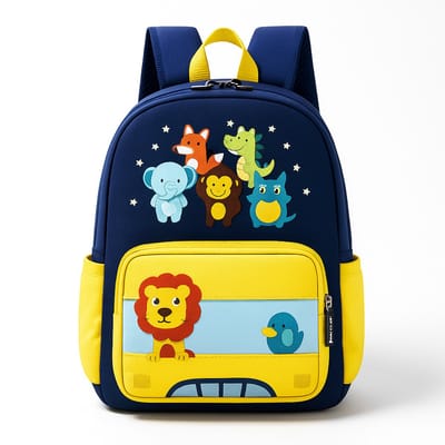 BoefieBoef Gele Bus Kinderrugzak 9L - Nylon Schooltas Peuter Kleuter J&M - Opvang Basisschool - Cadeau - 31x26x11cm
