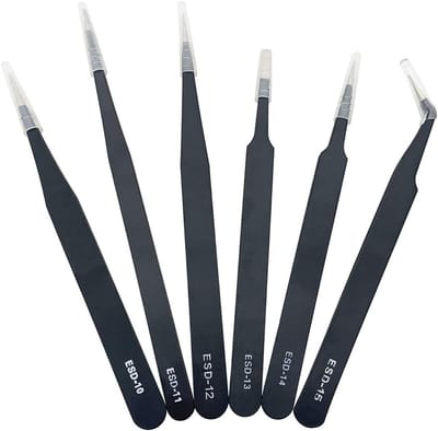 Precisie Pincet Set - Roestvrij Staal - Elektronica Repareren - Antistatische Coating - 6 Stuks - Zwart
