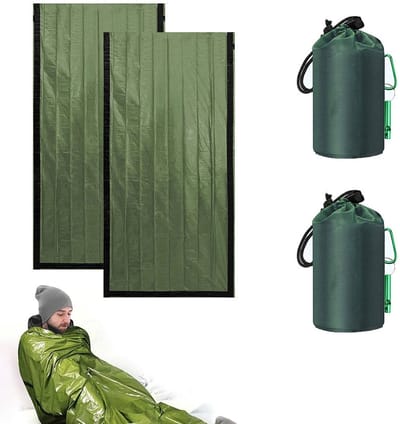 2-Stuks Noodslaapzak, ultralichte waterdichte thermische bivakzakhoes, 210x90cm noodonderkomen overlevingskit voor kamperen, wandelen, buiten- en reisuitrusting Survivalkit，met fluitje en karabijnhaak - Cyslmuk®