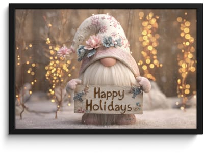 Poster in lijst - Fotolijst 60x40 cm - Posters - Kerst - Gnome - Bord - Kleurrijk - Posterlijst zwart - Decoratie - Wanddecoratie woonkamer - Muurdecoratie slaapkamer - Kerstversiering - Kerstdecoratie voor binnen - Kerstmis