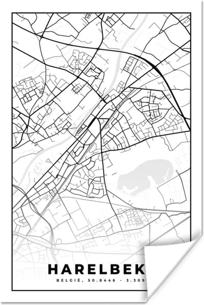 Poster België – Harelbeke – Stadskaart – Kaart – Zwart Wit – Plattegrond - 120x180 cm XXL