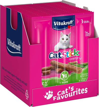 Vitakraft Cat Stick Kip & Kattengras - 20x3 stuks (60 stuks)