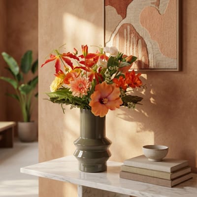 Handgebonden Kunstboeket Amber Praag - Rose/Oranje 50cm