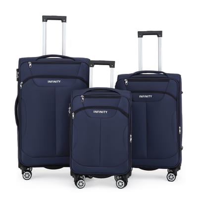 Blauwe zachte koffer 8-wiel bagageset TSA lichte handbagage handbagage