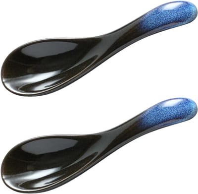 Soeplepels, ramenlepels, Japanse stijl blauwe keramische soeplepels, Chinese porseleinen lepels, retro-stijl lepels voor granen, stoofschotels, soep, dumplings, Pho