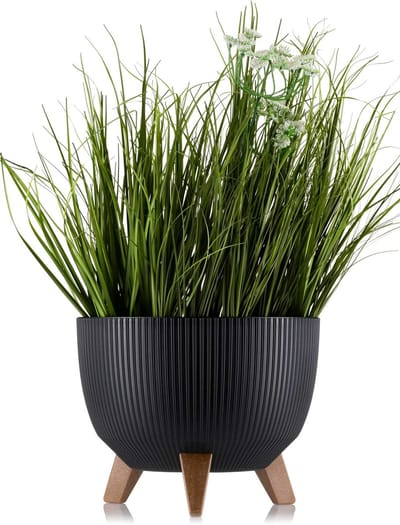 Rosa Linea ECO - Bloempot - Zwart - Op pootjes - Met binnenpot - Gerecycled kunststof
