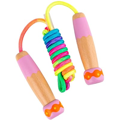 1 Stuk Springtouw voor Kinderen Verstelbaar Regenboog Springtouw met Houten Handvat voor Buitenplezier Schoolsport pink