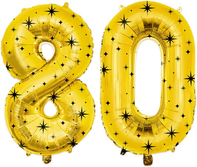 BTH - Helium Ballon - 80 - Goud-Zwart - Ballonnen - Cijfer Ballonnen - Verjaardag - Decoratie - Versiering - Folieballon