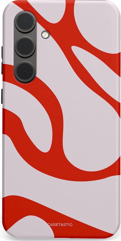 Casetastic hoesje geschikt voor Samsung Galaxy S24 Plus - Dubbellaagse bescherming - Oranje Witte Pebbel Stenen - Fashion Case - Lichtgrijs Rood
