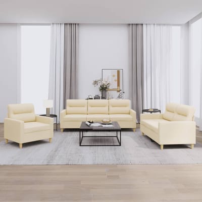 vidaXL - 3-delige - Loungeset - met - kussens - stof - crèmekleurig