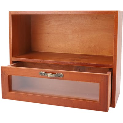 Organisateur de Table Vintage Meuble d'Exposition de Bureau en Bois Massif Boîte de Rangement avec Tiroir Transparent pour Cuisine Salon brown