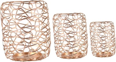 Metalen Kandelaars - Kaarsenstandaard Ijzer - Woondecoratie - Geometrisch Ontwerp - Set van 3 - Goud
