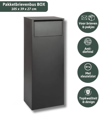 Famiflora pakketbrievenbus BOX met sleutelslot - mat zwart - 105 x 39 x 27 cm - topkwaliteit!