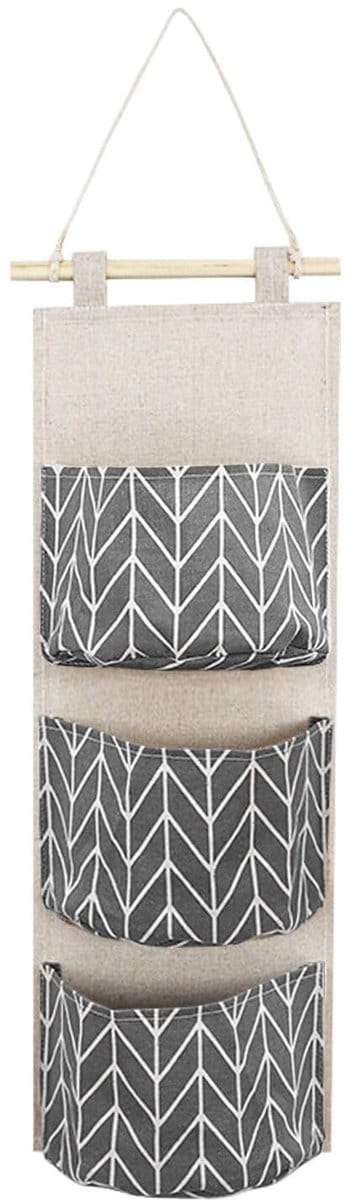 Dailygoods- Opbergtas Waterdicht - Hangende Wandopbergtas - Katoenen/Linnen Opbergzakken - Drie Opbergvakken - Flexibele Bevestiging - Eenvoudig Model - Wandopbergzak