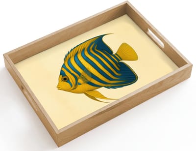 Dienblad hout 40x30 cm - Schootdienblad - Felgeel - Vis - Strepen - Vinnen - Borrelplank rechthoek - Plateau dienbladen