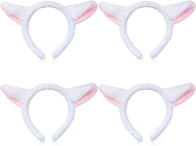 4 Delen Dierlijke Hoofdbanden met Schaap Oren, Schattige Hoofddeksels voor Volwassenen en Kinderen, Perfect voor Verkleedpartijen en Feestjes, Wit en Roze Schaap Kostuum