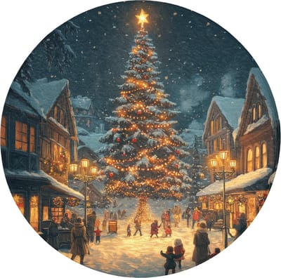 Badmat rond 70x70 cm - Antislip - Kerstfeest - Dorp - Donker - Badmatten voor badkamer - Badkamermat - Douchemat - Ronde badkamer mat