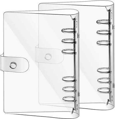 Set van 2 Transparante A6 Ringbinders van PVC met 6 Gaten, Herbruikbare en Waterdichte Map voor School, Thuis en Kantoor