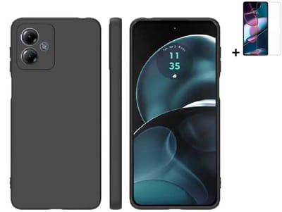 Pearlycase Hoesje Silicone Geschikt voor Motorola Moto G64 - Siliconen - Moto G54 Screenprotector - Hoesje Zwart Case + Screenprotector