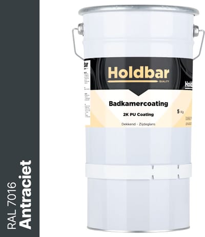 Holdbar Badkamercoating Antraciet (RAL 7016) 5 kg - Badkamerverf - Tegelverf - Alle kleuren - Waterdichte Badkamer verf - Ook Toepasbaar in douchecel - Gemakkelijk te reinigen - 2 Componenten