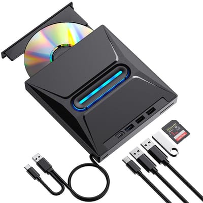 QTTVBTNA -Extern USB 3.0 DVD Brander met SD/TF Kaartlezer & 3 USB Poorten – Hoge Snelheid & Plug-and-Play voor Windows & Mac