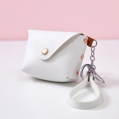 PU Leer Sleutelhanger Gesp Vrouwen Mannen Portemonnee Tas Hoesje Portemonnee Houder Ketting Sleutel Portemonnee Ring Huisbewaarder Zak Sleutel Organizer wit