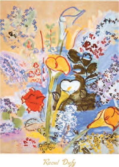 Mini kunstposter - Raoul Dufy - Boeket aronskelken - 24x30 cm