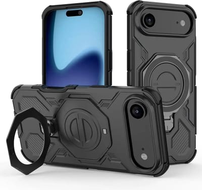 Hoesje geschikt voor Apple iPhone Air | Compatibel met MagSafe / Qi2 | 360° Draaibare Magnetische Standaard | Back Cover Kickstand Ring | Zwart