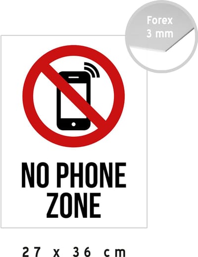 Pictogram/ bord | "No phone zone" | 27 x 36 cm | Smartphone verbod | Gsm verboden | School | Storend | Mobiele telefoon | Mobieltje | Forex | 1 stuk