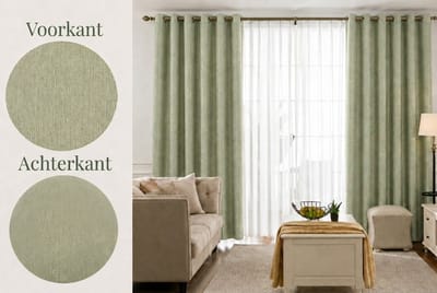 Kant-en-klare 100% Verduisterende Blackout & Thermische Gordijnen met Ringen – 140x260 CM – Groen – Linnenlook – Everyday Elegance Elite Series