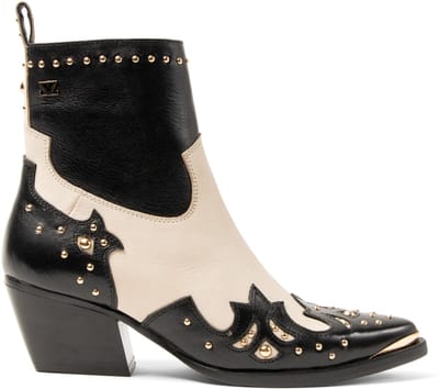 Lazamani - Kaia Dames Enkellaarsjes Leer Black/White - Maat 37