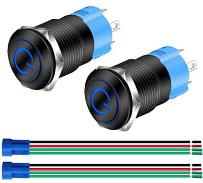 Vergrendelende Drukknop 12mm Met Blauwe LED - Watersdichte Tuimelschakelaar 12V-24V 3A