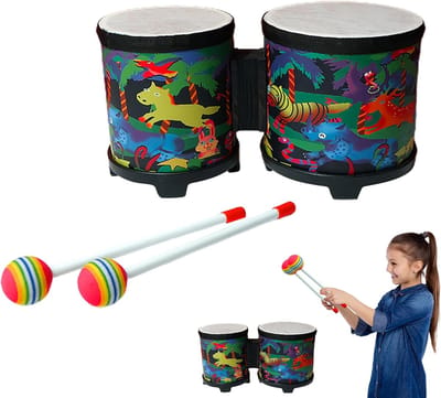 Bongo Trommel - Percussie instrument - Muziek maken - Handgemaakt hout ABS - 31x15x16cm - Kleurrijk