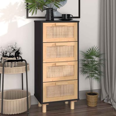vidaXL - Dressoir - 40x30x90 - cm - massief - grenen - hout - en - rattan - zwart