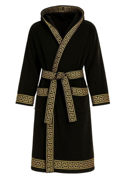 Luxe badjas heren - zwarte badjas met gouden details – 100% Katoen – met grote capuchon – Dubai stijl badjas voor hem - maat M/L
