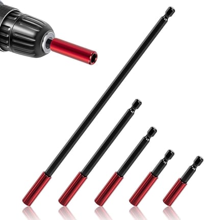 Daity 5-delige bitverlengset - 1/4-inch zeskantschacht - lange bithouders (50/60/100/150/300 mm) - magnetische bitverlenger voor slagschroevendraaiers en schroevendraaiers (rood).