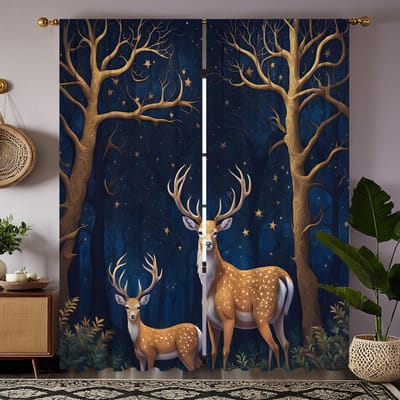 2 pièces de rideau décoratif amour mère-enfant girafe HD Rideau bleu à nouettes imprimé numérique décoration de maison style décoration li W52H63inchW132H160cm brown