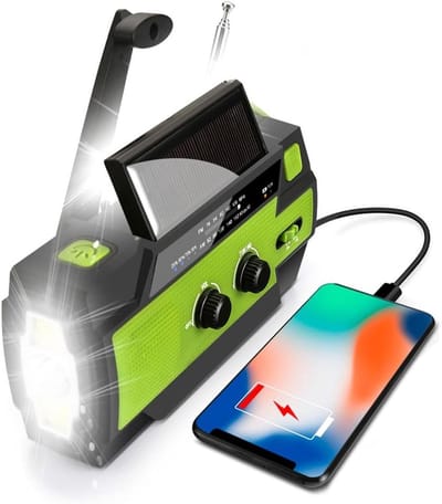 Draagbare Noodradio - Solar Opwindbaar - Powerbank 4000 mAh - Zaklamp - SOS alarm - USB-oplaadfunctie - Draagbare Survival Radio - Voor Wandelen, Kamperen, Noodgevallen - Groen