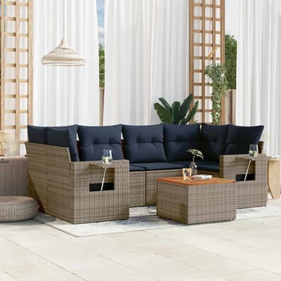 vidaXL - 7-delige - tuinbankset - met - kussens, - grijs - polyrotan