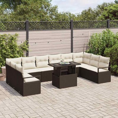 vidaXL - Tuinbank - Set - 11 - st - 10-Aantal - zitplaatsen - Bruin - en - Crème
