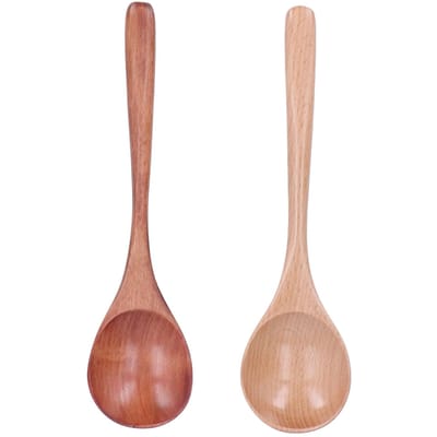 Houten Soeplepel Japanse Stijl Grote Handvat Lepel voor Rijst Keuken Restaurant 2 stuks L beige