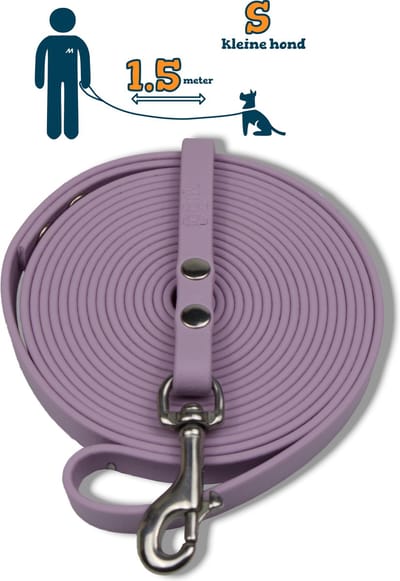 Miqdi hondenriem - BioThane ® - lila - 1.5 meter lang - 9 mm breed - XS/S - kleine hond