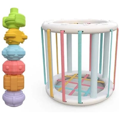 Jouets de tri de forme de bébé, jouets éducatifs Montessori pour enfants, Cube sensoriel coloré avec bandes élastiques pour la motricité Fine gray